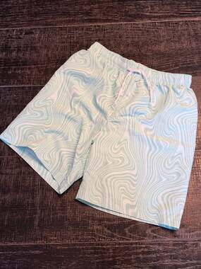 Blue Wave Pattern Boys' Swim Trunks Beach Pool Shorts Quick Dry Fit - 11-12Y